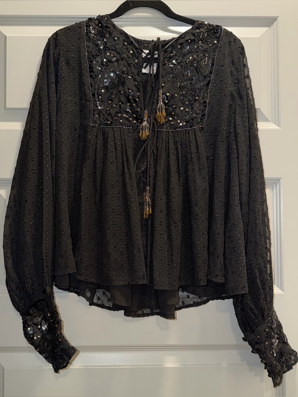 Zara Black Embellished Peasant Blouse